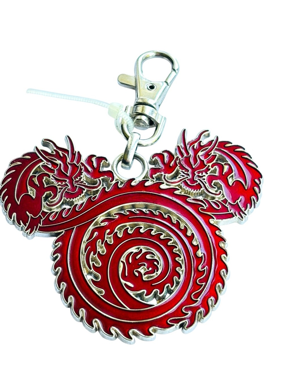 Disney Paris Mickey Mouse Double Red Dragon Lanyard Medal Keychain 2009